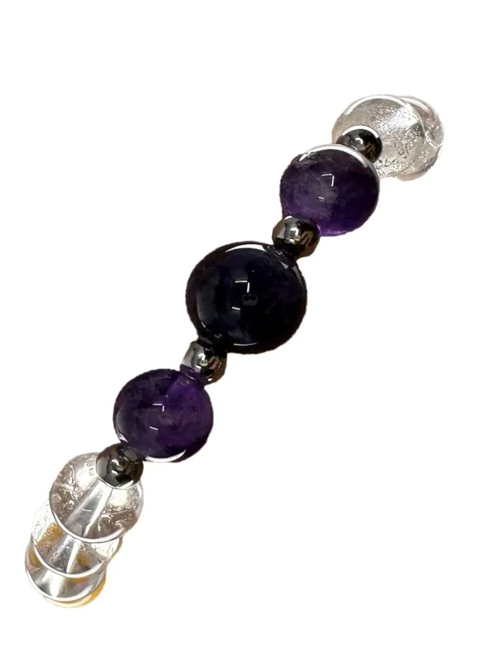 Pigeon Blood Red Quartz Purple Amethyst Yellow Jade Stretch Bracelet 6.75